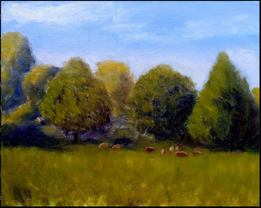 Pleinair Wallbach mit Kühen